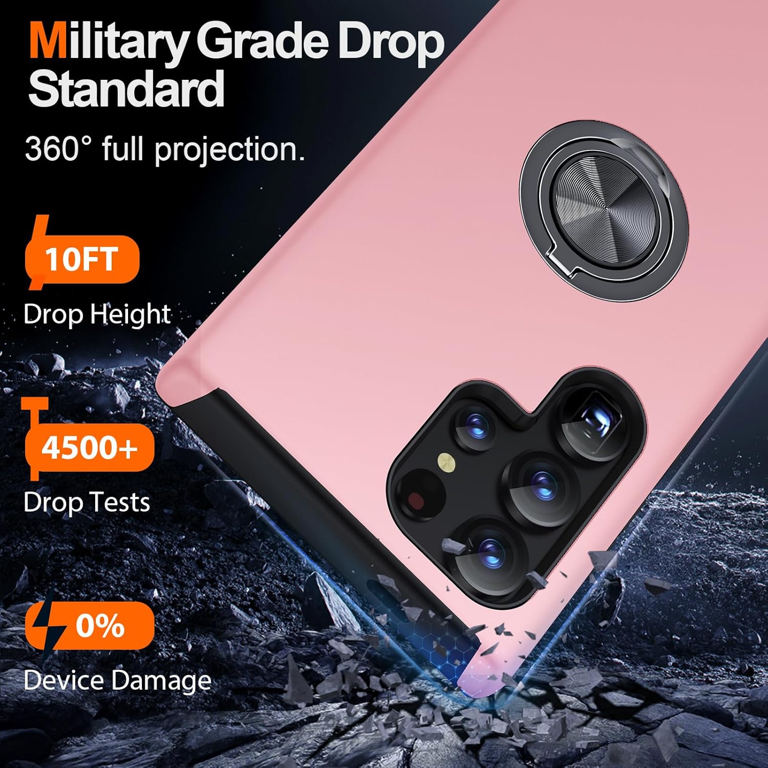 Husa de protectie pentru Samsung Galaxy S25 Ultra, Hybrid Antisoc, Kickstand, Bumper inel rotativ 360, Pink