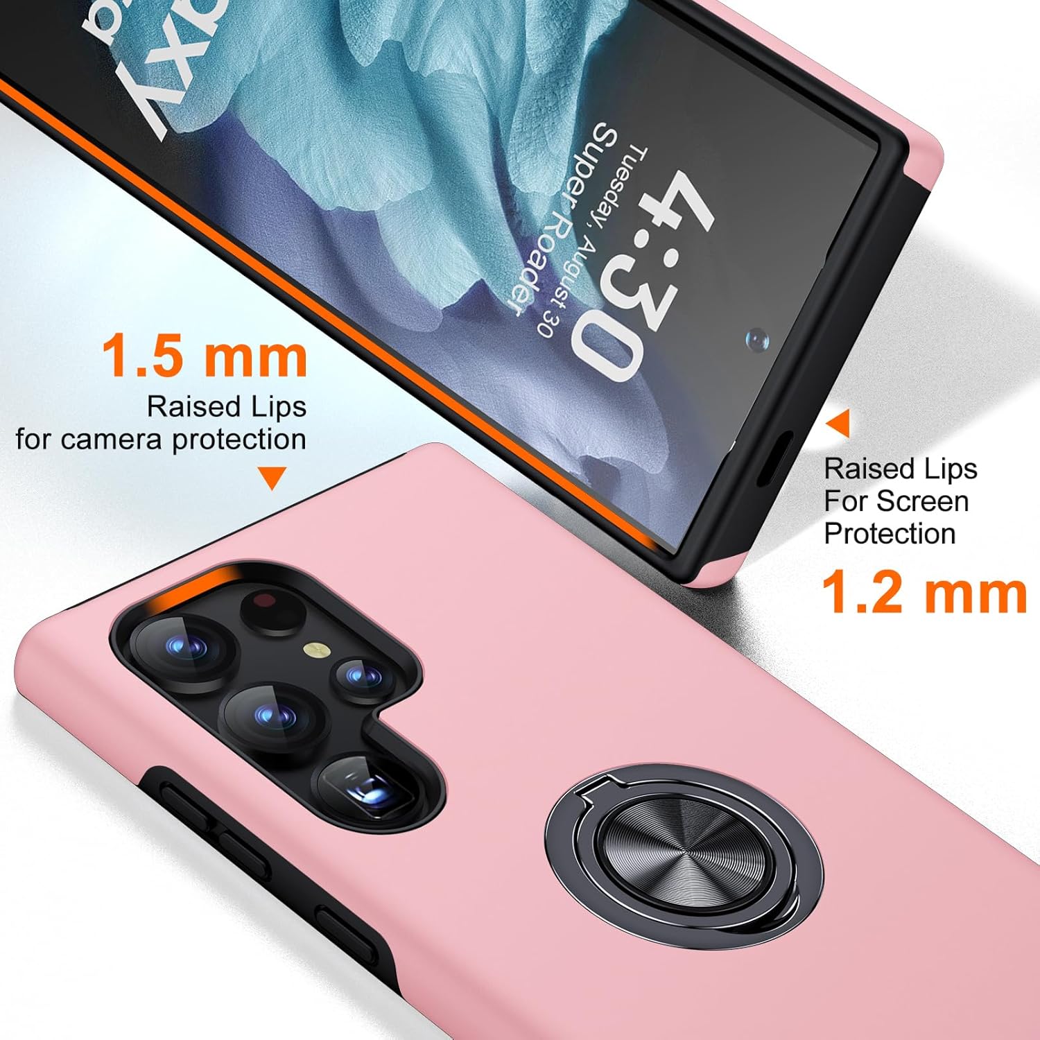 Husa de protectie pentru Samsung Galaxy S25 Ultra, Hybrid Antisoc, Kickstand, Bumper inel rotativ 360, Pink