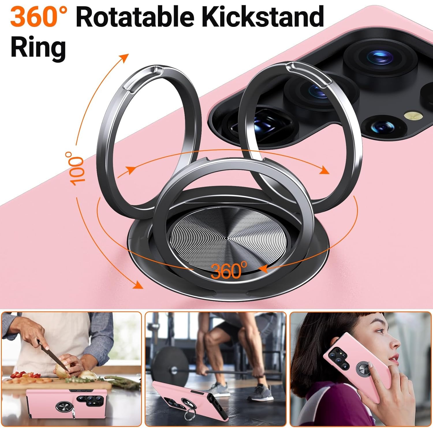 Husa de protectie pentru Samsung Galaxy S25 Ultra, Hybrid Antisoc, Kickstand, Bumper inel rotativ 360, Pink