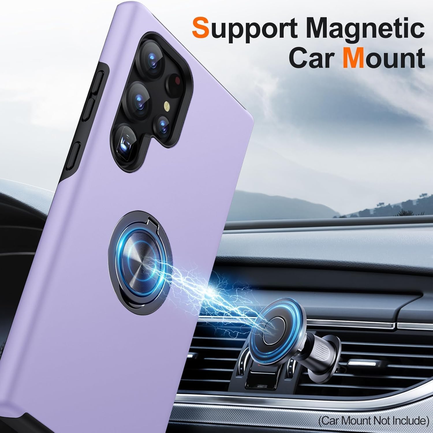 Husa de protectie pentru Samsung Galaxy S25 Ultra, Hybrid Antisoc, Kickstand, Bumper inel rotativ 360, Purple