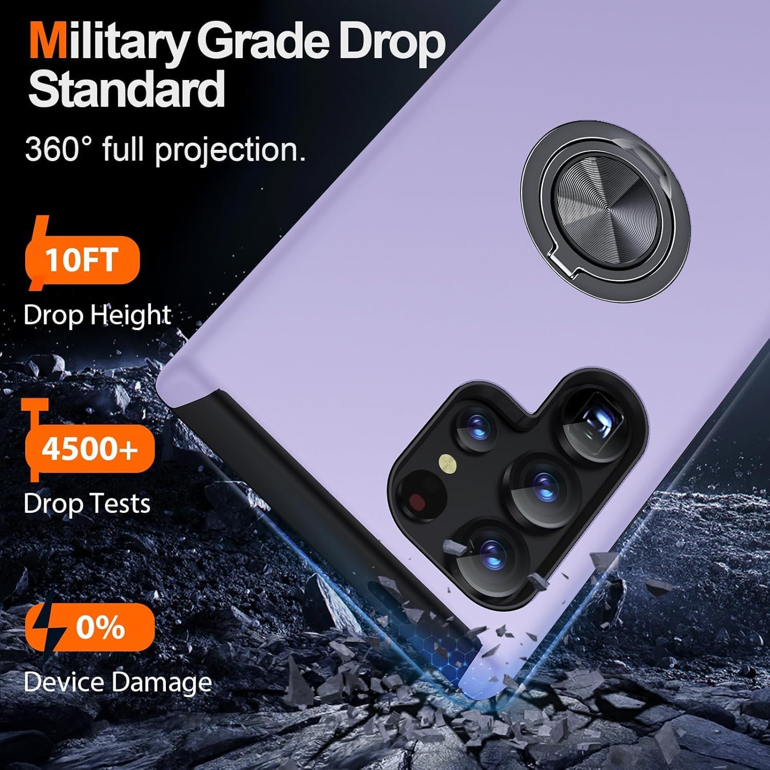 Husa de protectie pentru Samsung Galaxy S25 Ultra, Hybrid Antisoc, Kickstand, Bumper inel rotativ 360, Purple