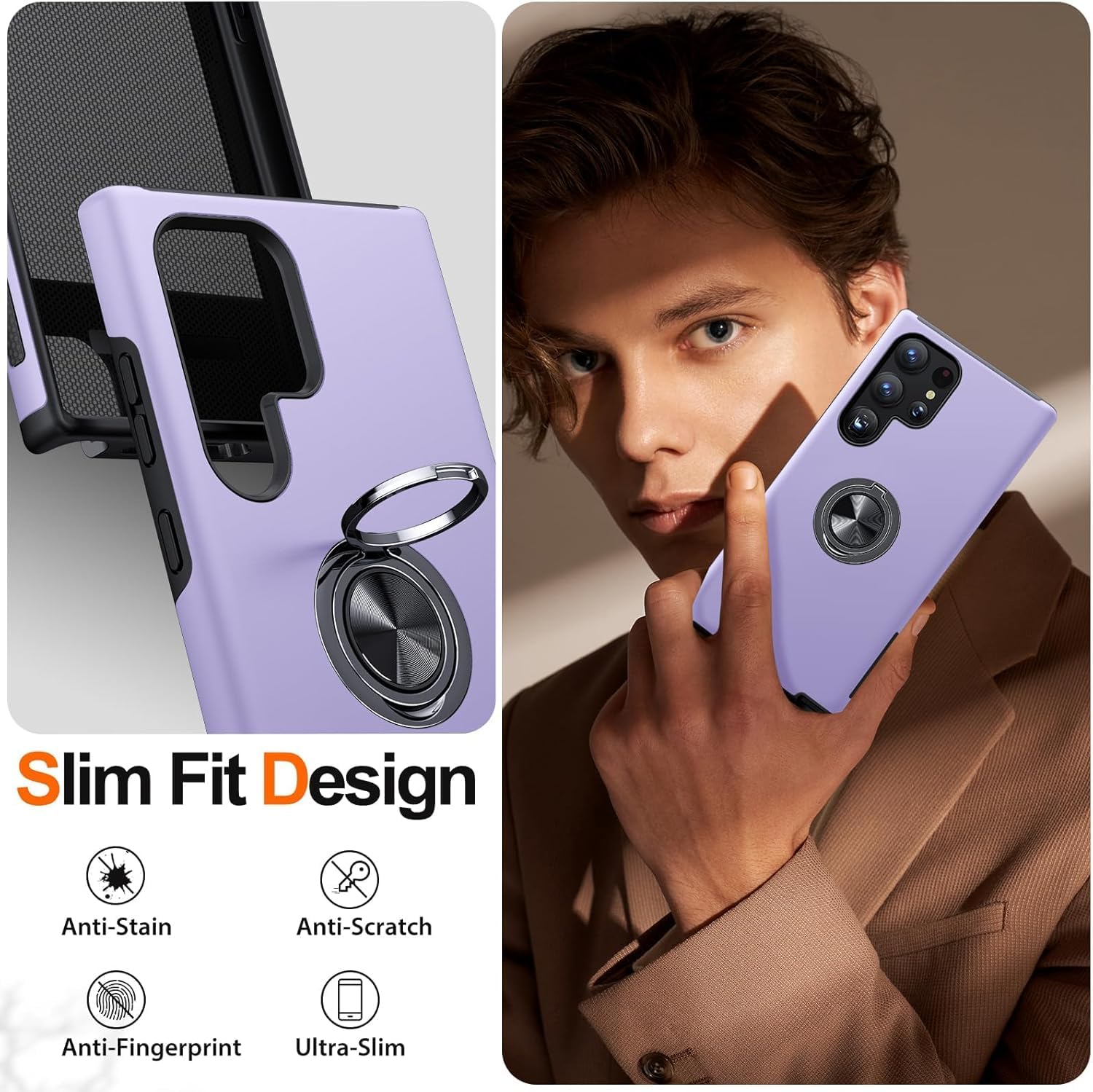 Husa de protectie pentru Samsung Galaxy S25 Ultra, Hybrid Antisoc, Kickstand, Bumper inel rotativ 360, Purple