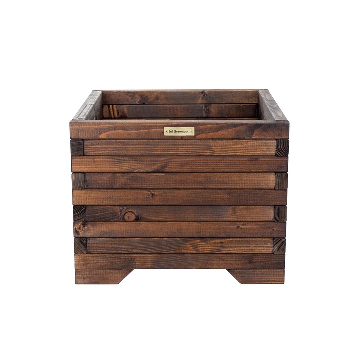 Ghiveci din lemn Greenspot 50x50x40cm, pentru terasa, balcon si gradina - set pentru plante, flori si arbusti - Timber Ciemn Palisander
