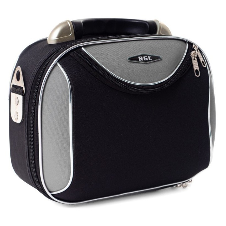 Kuferek cosmetic RGL 773 XXL, negru-grafit, material Codura, 38x38x18cm, set de calatorie