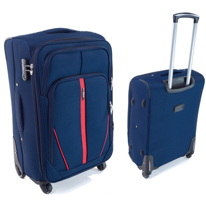 Среден куфар S-020, RGL, водоустойчив, разтегателен, син, 4 колела