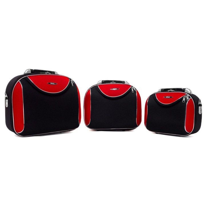 Set de 3 valize pentru calatorie, RGL, impermeabile, rosu/negru, 23/14/9 L