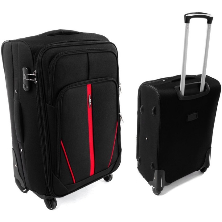 Среден куфар S-020, RGL, водоустойчив, разтегателен, черен, 4 колела