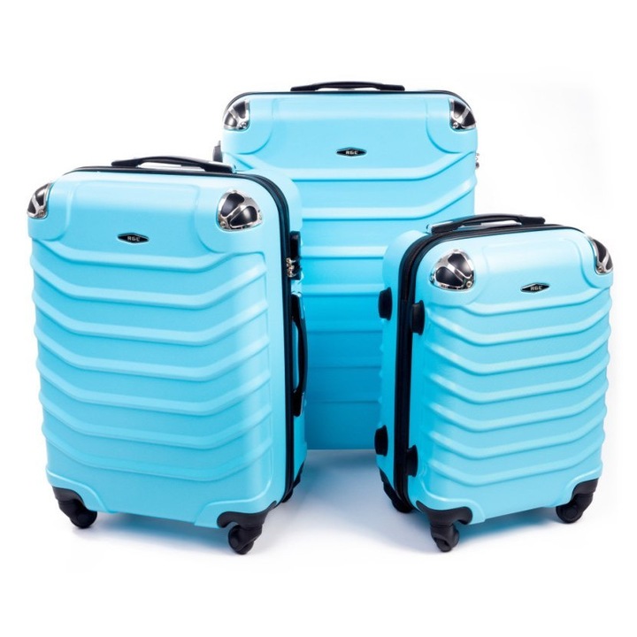 Set trolere RGL 3 in 1, ABS, 4 roti, albastru, dimensiuni: 75x43x25cm, 63x40x25cm, 53x34x22cm