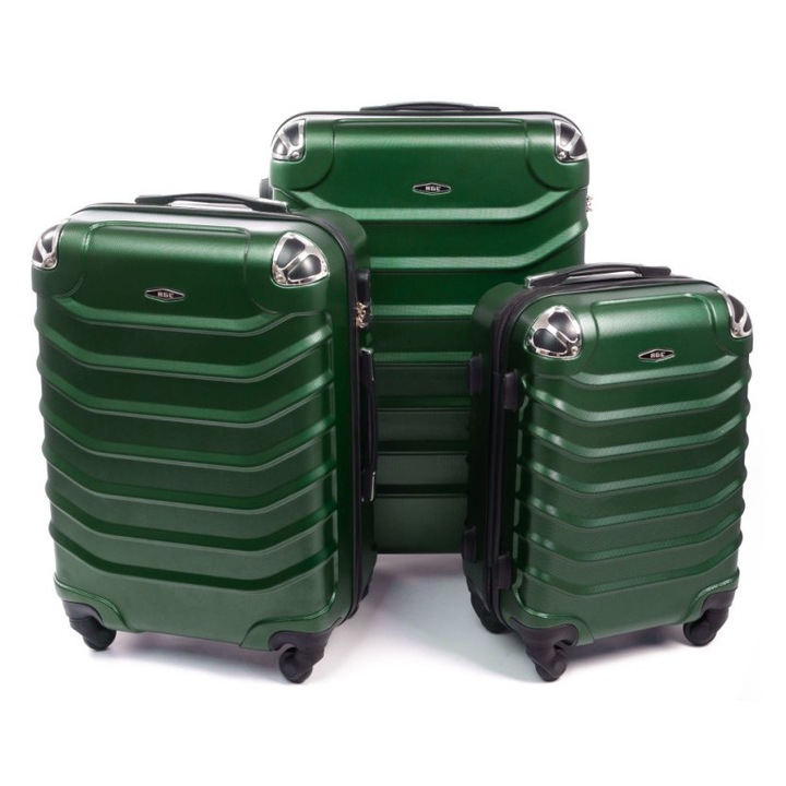 Set trolere RGL 3 in 1, ABS, 4 roti, verde, dimensiuni: 75x43x25cm, 63x40x25cm, 53x34x22cm