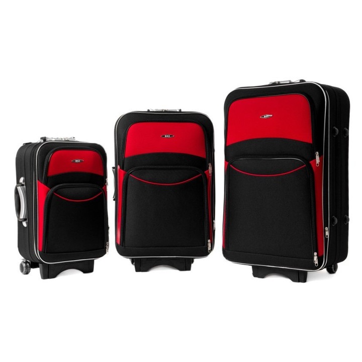 Set de 3 trolere, RGL, 3 dimensiuni, impermeabile, negru/rosu