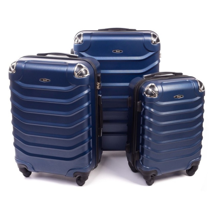 Set trolere RGL 3 in 1, ABS, 4 roti, albastru, dimensiuni: 75x43x25cm, 63x40x25cm, 53x34x22cm