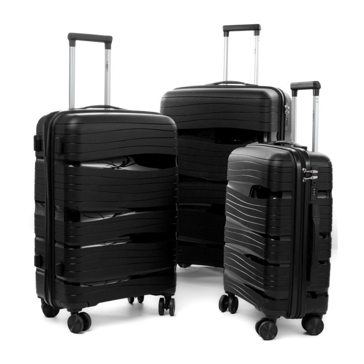 Set de trolere RGL, polipropilena, 3 dimensiuni, negru, capacitate 36L-91L