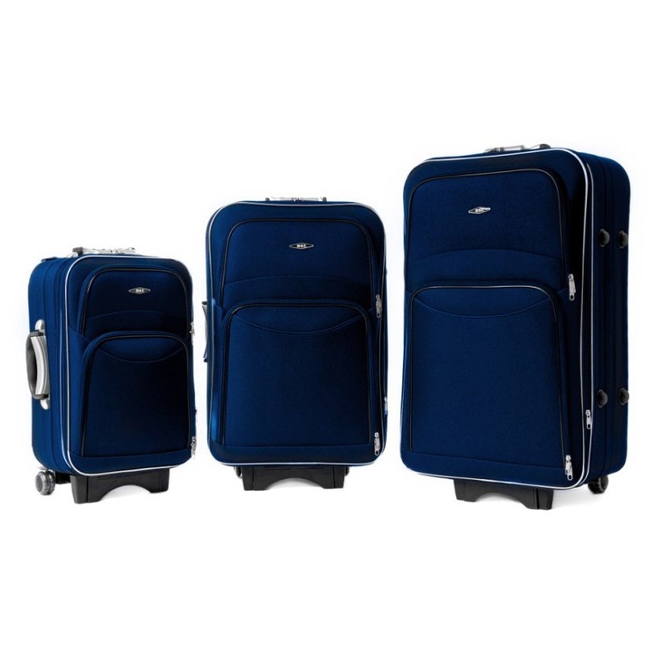 Set valize de calatorie RGL 773, 3 dimensiuni, impermeabile, 78x53x27+5cm, 68x44x25+5cm, 55x38x20+5cm, albastru