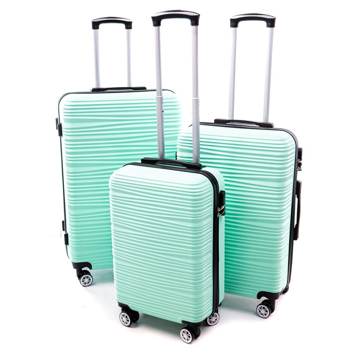 Set de 3 trolere, RGL, ABS, 4 roti, negru/verde, dimensiuni 75x50x27/67x43x24/57x35x21cm