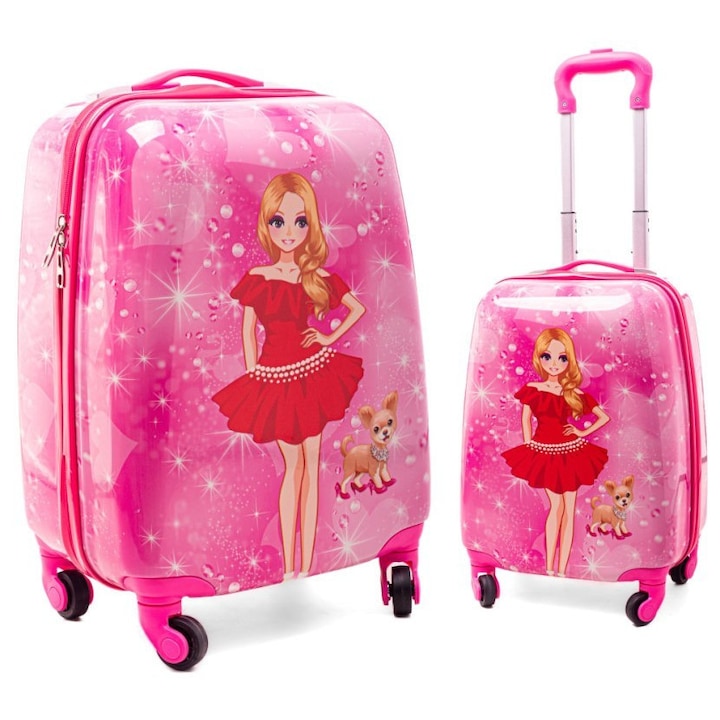 Детски куфар, RGL, 4 колела, ABS, 47x32x20 см, розов