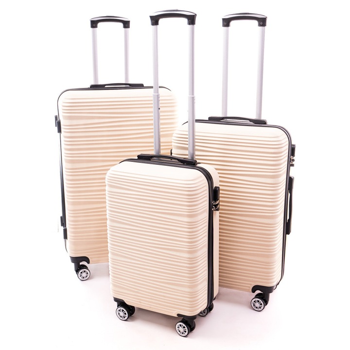 Set de 3 trolere, RGL, 3 dimensiuni, material ABS, 4 roti, negru/crem