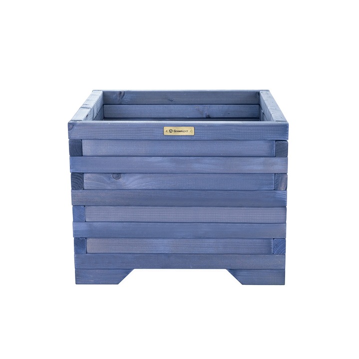 Ghiveci din lemn Greenspot 50x50x40cm, antracit, pentru terasa, balcon si gradina, set cu agrowloknina