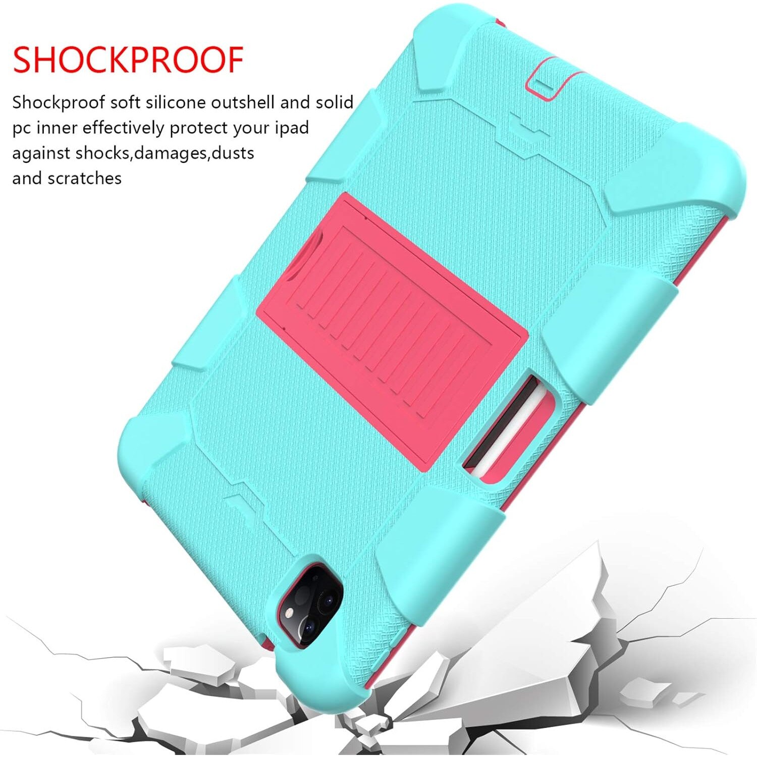 Husa premium Sigloo pentru Apple iPad Air 11, Air 5, Air 4, (11/10.9 Inch) – Protectie Completa, suport rabatabil, verede cu detalii roz