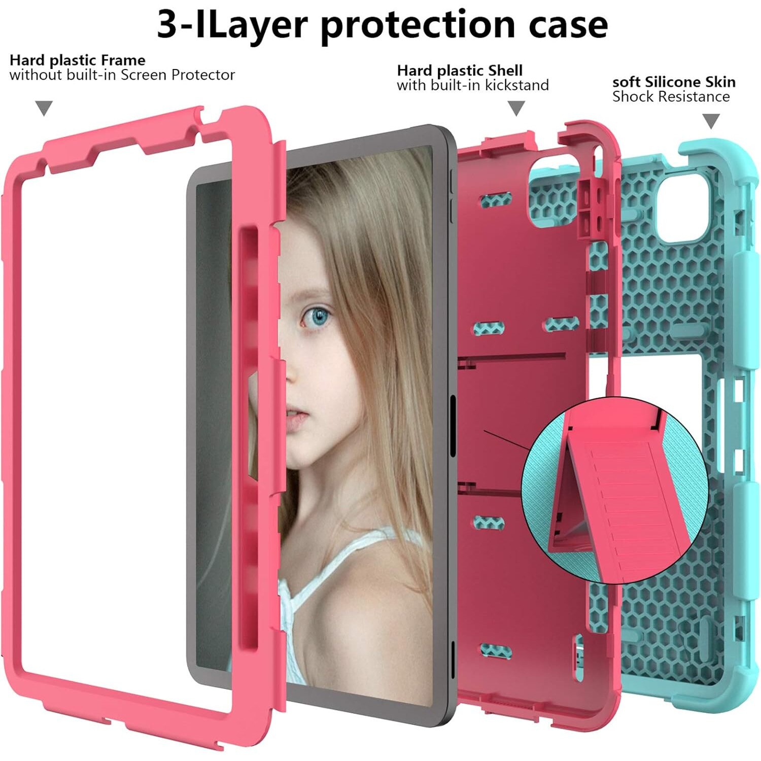 Husa premium Sigloo pentru Apple iPad Air 11, Air 5, Air 4, (11/10.9 Inch) – Protectie Completa, suport rabatabil, verede cu detalii roz