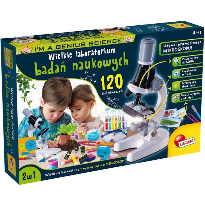 Комплект Образователни Игри Lisciani I'm Genius, Лаборатория 120 Експеримента, Микроскоп 1200x, Многоцветен