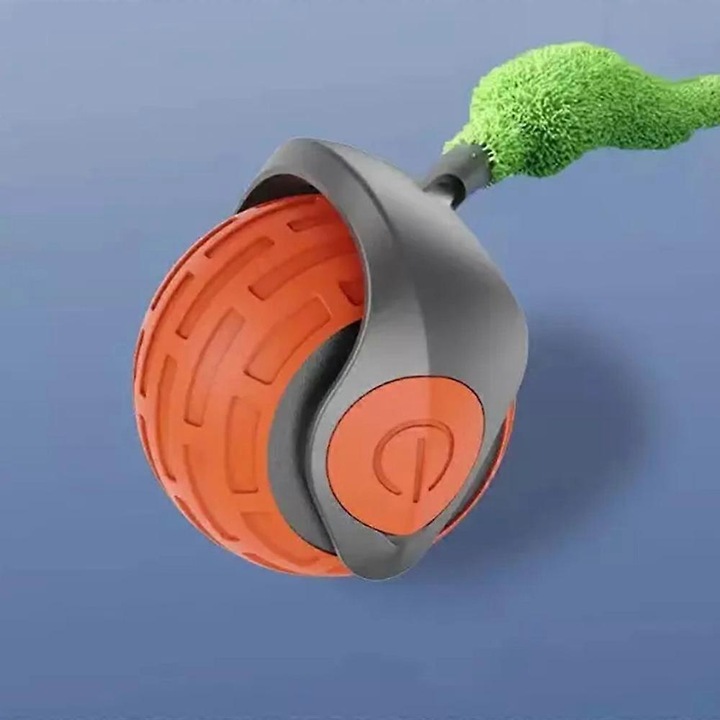 Interaktív macskajáték, automata labda, szőrmés farokkal, újratölthető, 50mm, narancssárga