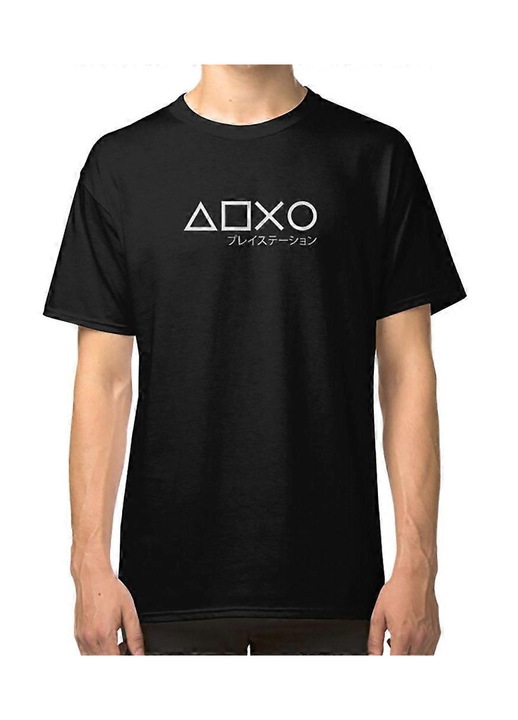 Férfi póló, fekete, klasszikus szabás, pamut, professzionális nyomtatás