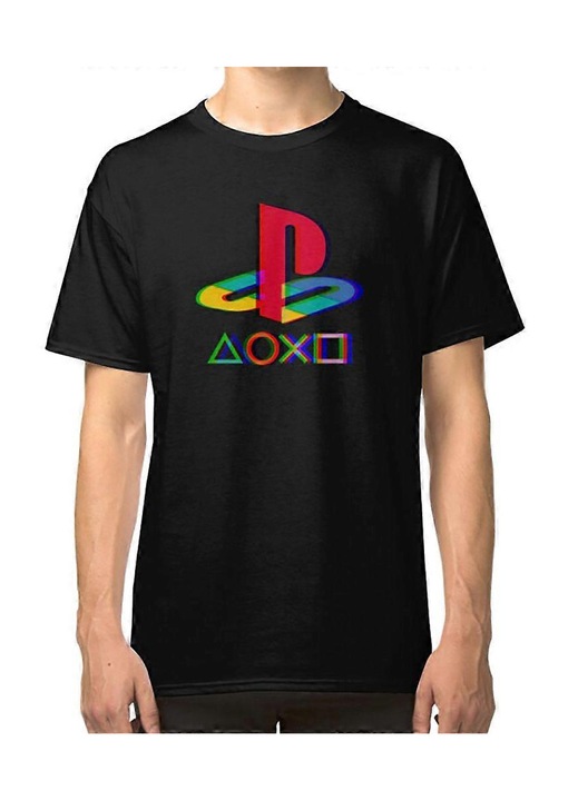 Férfi póló, fekete, pamut, klasszikus szabás, professzionális nyomtatás