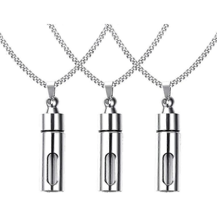 Colier urna din inox cu recipient din sticla, argintiu, 43x12.6mm