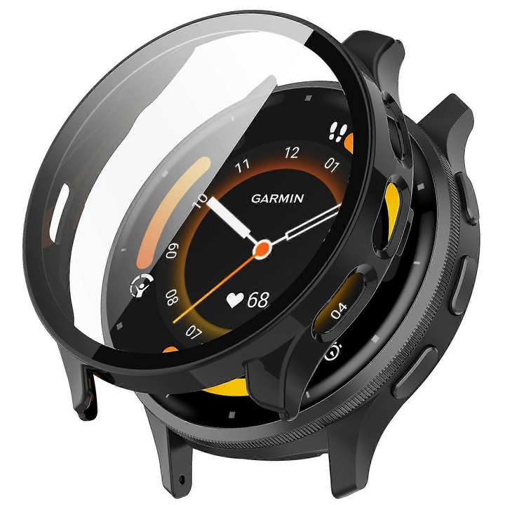 Carcasa PC pentru Garmin Venu 3, protectie din sticla temperata, neagra, set