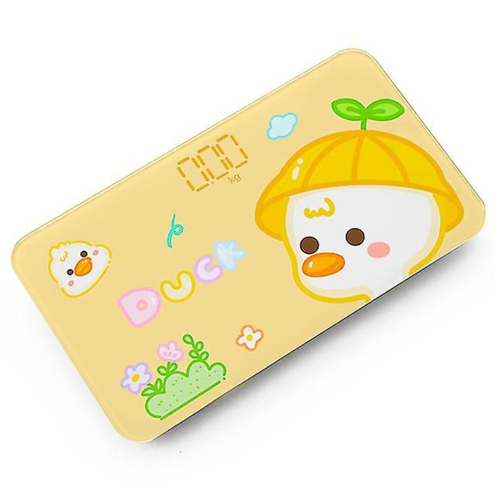 Cantar corporal portabil, sticla temperata, 14x25cm, capacitate 0.2-180kg, ecran LCD, galben