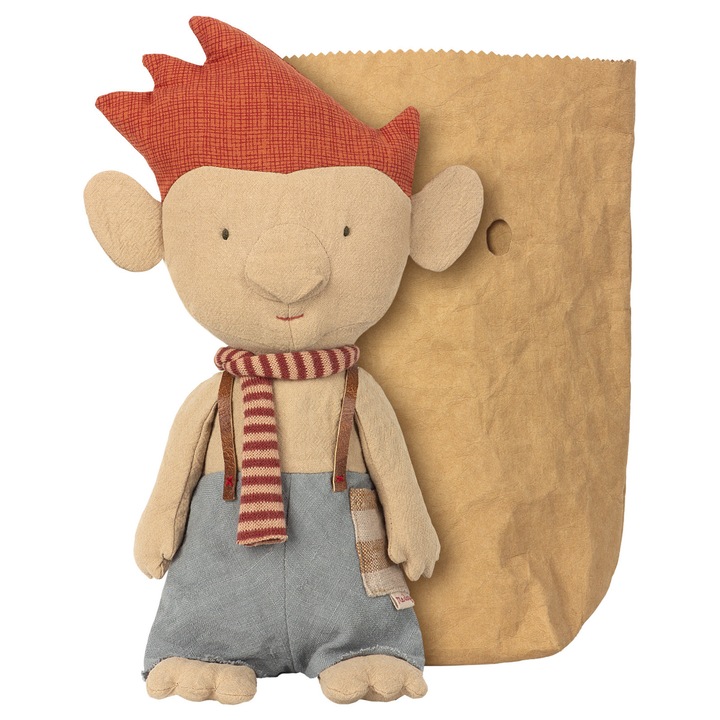 Maileg plüssjáték piros sállal, 31cm, pamutból és vászonból