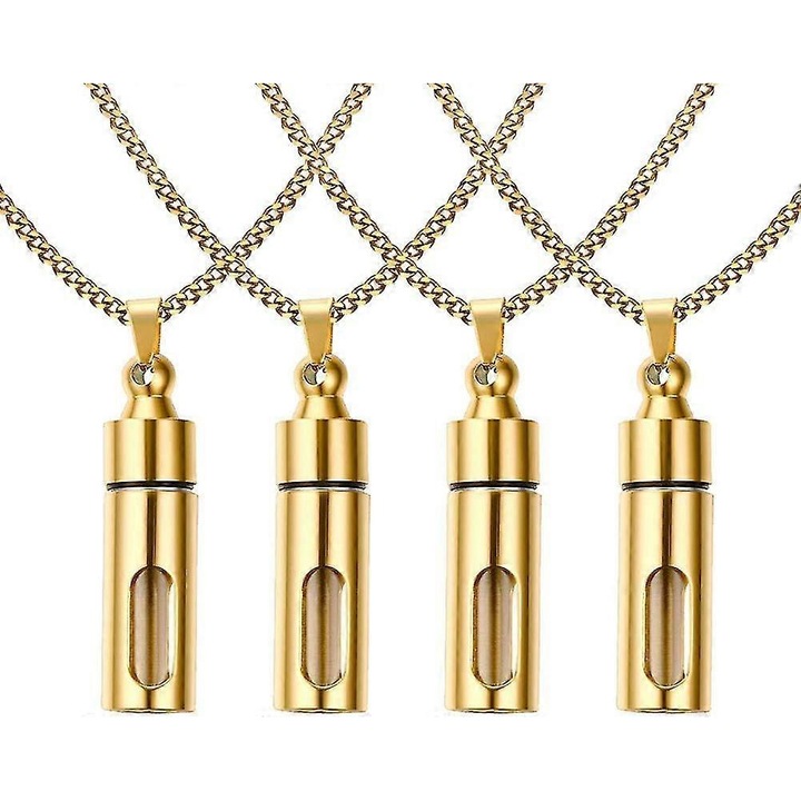 Set de 4 coliere cu pandantiv, inox, 43x12.6 mm, auriu