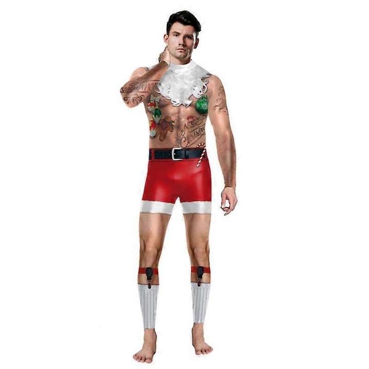 Costum de Craciun pentru barbati, body cu fermoar, multicolor, marimea L