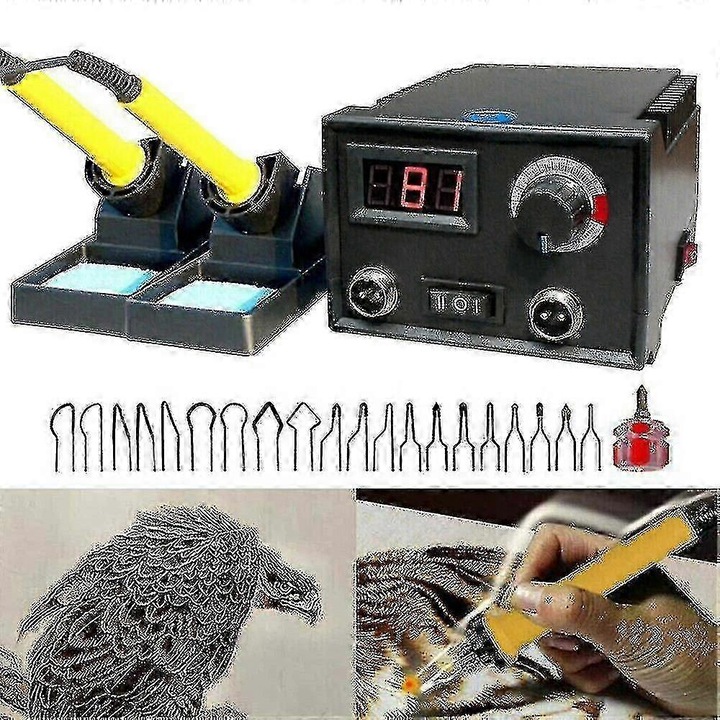 Машина за изгаряне на дърва с 2 писалки, 20 накрайника, дигитален дисплей, регулируема температура, комплект