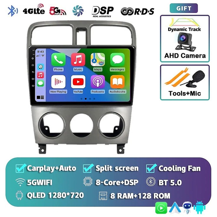 Radio auto multimedia Android 13, 9 inch, GPS, DSP, 8G-256G, pentru Subaru Forester 2004-2008