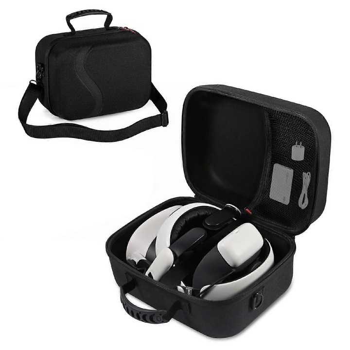 Чанта за носене на VR слушалки Quest 3S, голям капацитет, мека вътрешност, черна