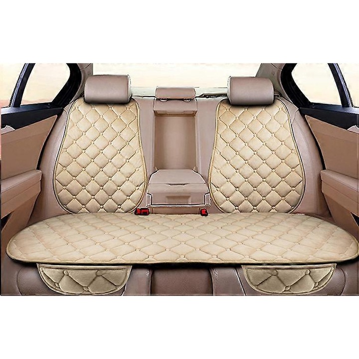 Husa auto din blana artificiala, set 3 piese, negru/rosu/bej/gri/maro, pentru scaune fata si spate