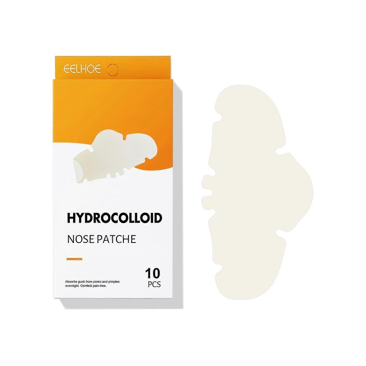 Masca pentru ten, Eelhoe, XL Patches hidrocoloidale, pentru pori si cosuri, 10 bucati, utilizare nocturna