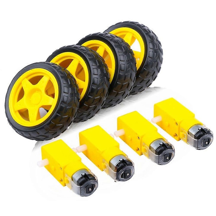 Set 4 motoare electrice TT cu roti, galben-negru, consumabile moto si ambarcatiuni