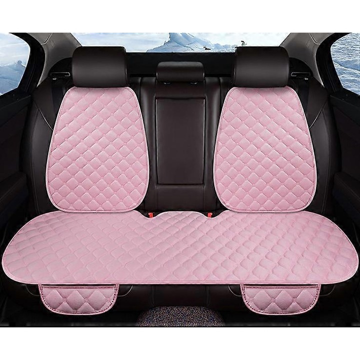 Husa auto din blana artificiala, set 3 piese, negru/rosu/bej/gri/maro, pentru scaune fata si spate