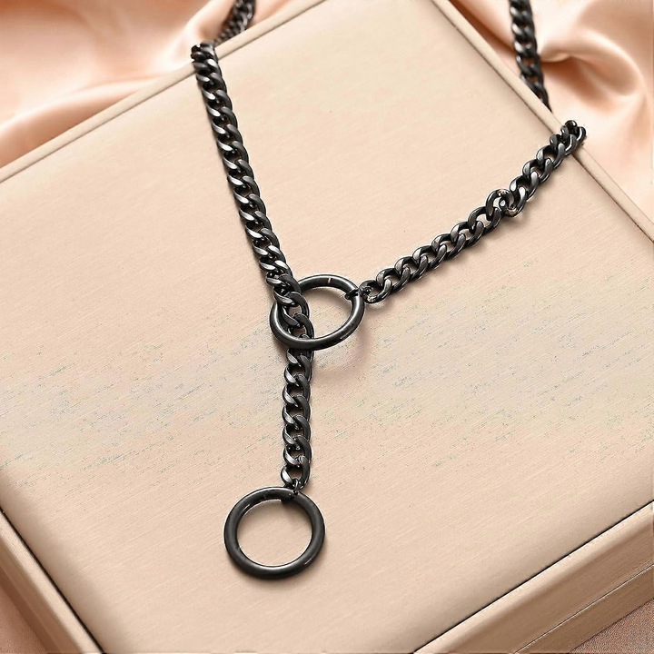 Colier cu lant ajustabil, din inox, pentru femei, negru