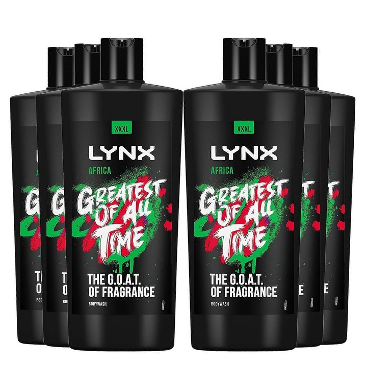 Lynx Africa G.O.A.T tusfürdő, 700ml, 6 darabos szett, mandarin és szantálfa illattal, 12 órás frissesség