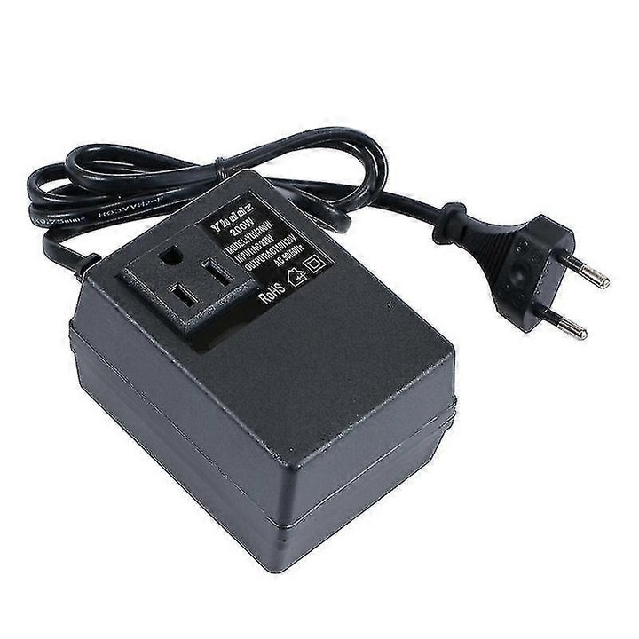 Transformator 200W, converter de tensiune 220V la 110V, negru, dimensiuni 85x63x50mm