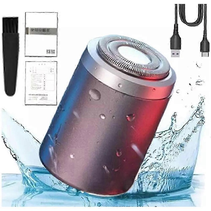 Aparat de ras electric mini, argintiu, 132x112x55mm, rezistent la apa IPX7, pentru calatorii