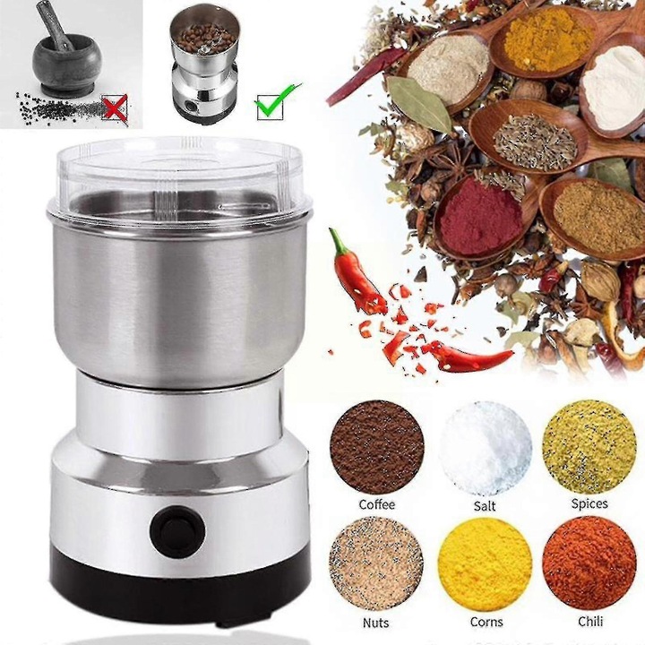 Rasnita electrica multifunctionala, 150W, inox, 11x17x11cm, pentru cereale, boabe, condimente, nuci