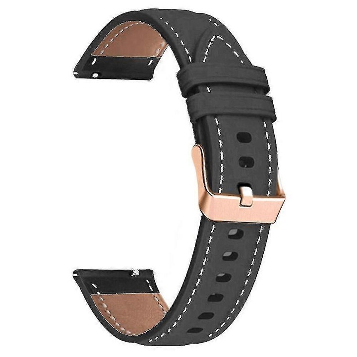 Curea de ceas din piele naturala, 18mm, neagra, pentru Garmin Forerunner 265s/255s/venu 2s