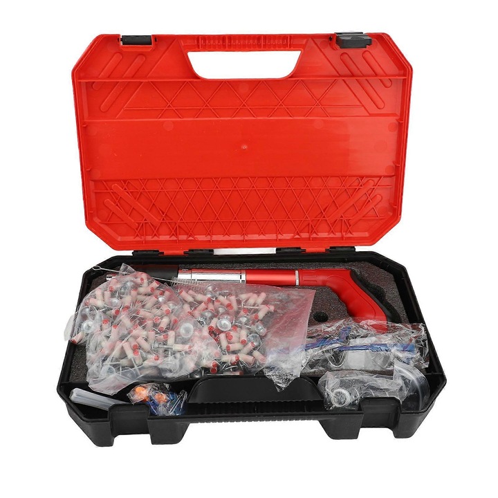 Pistol cu cuie din otel, 5 viteze ajustabile, 200 cuie ignifuge, 33x10x4cm