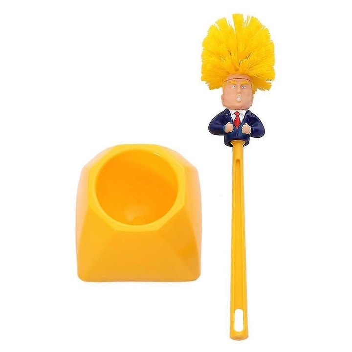 Suport pentru perie de toaleta, perie WC Donald Trump, set de curatare, galben