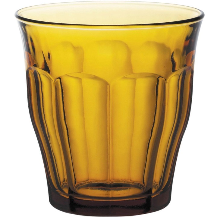 Set de 6 pahare Duralex Picardy Amber, 250 ml, sticla temperata, culoare chihlimbar, rezistente la socuri termice