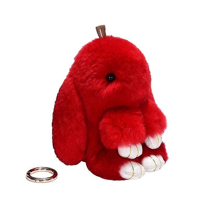 Breloc cu iepuras din plus, 18cm, rosu vin, set de jucarii decorative